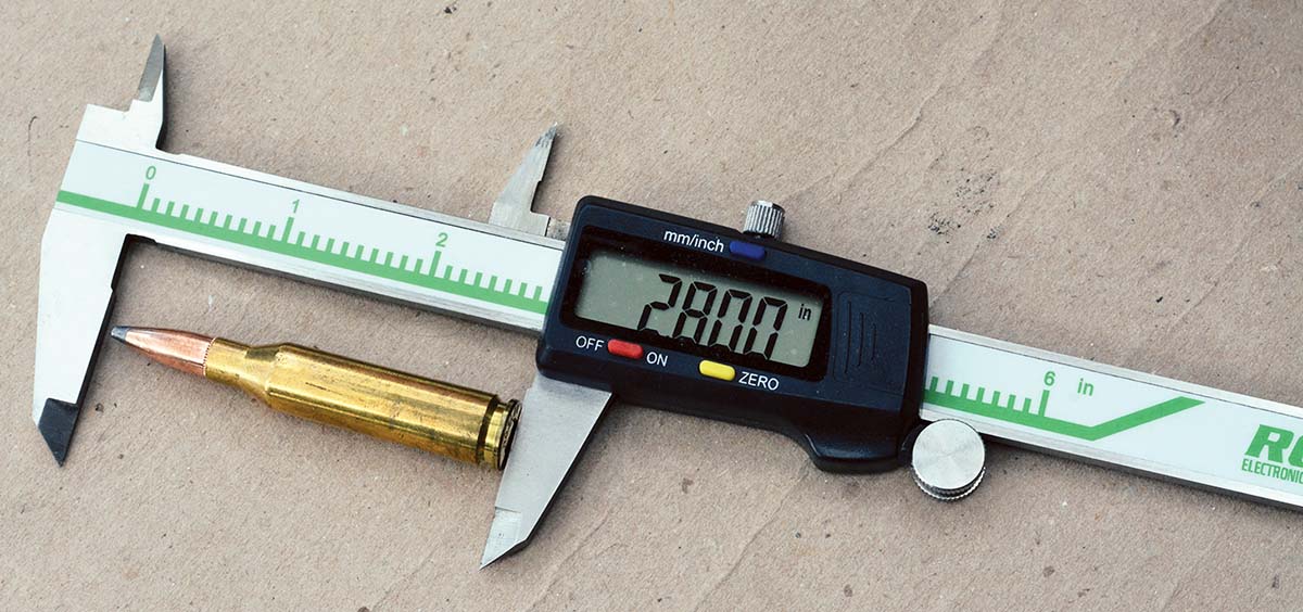 The 260 Remington has a maximum overall cartridge length of 2.800 inches that allows it to function in 308 Winchester length actions.